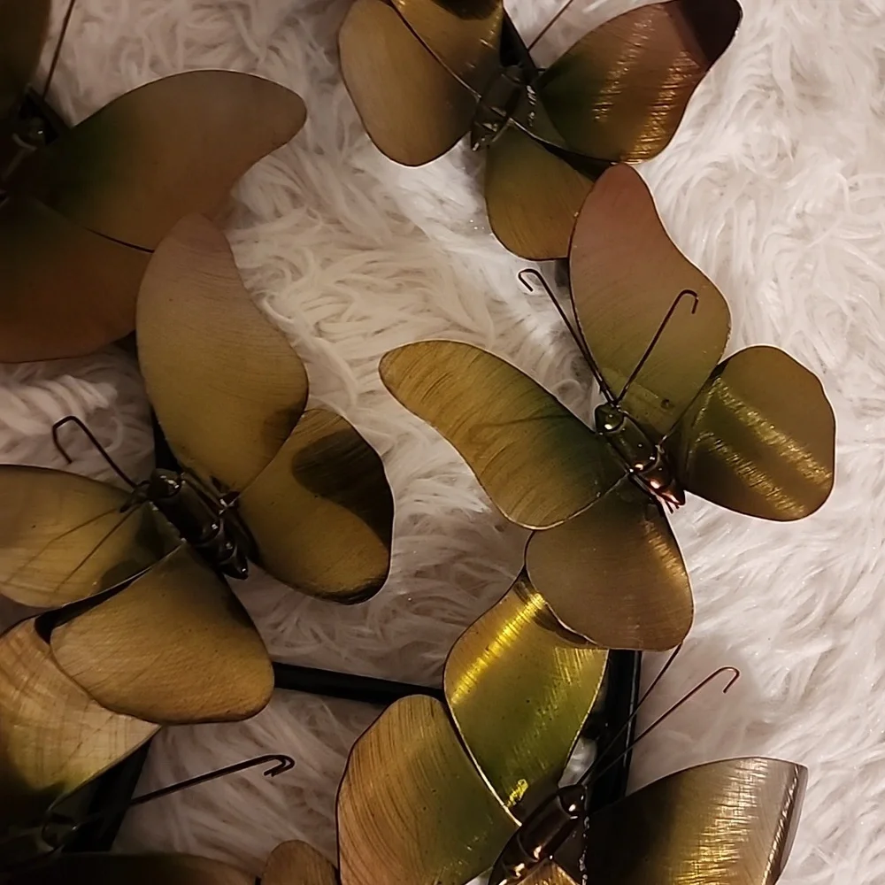 Vintage Gold / Dark Green / Brow Metal Butterfly Wall Decor,